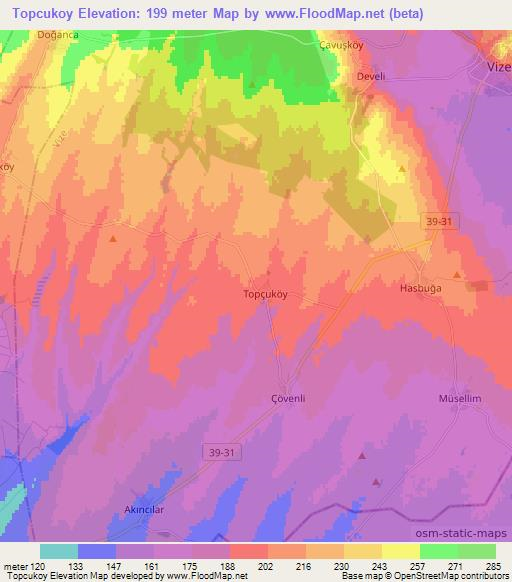 Topcukoy,Turkey Elevation Map