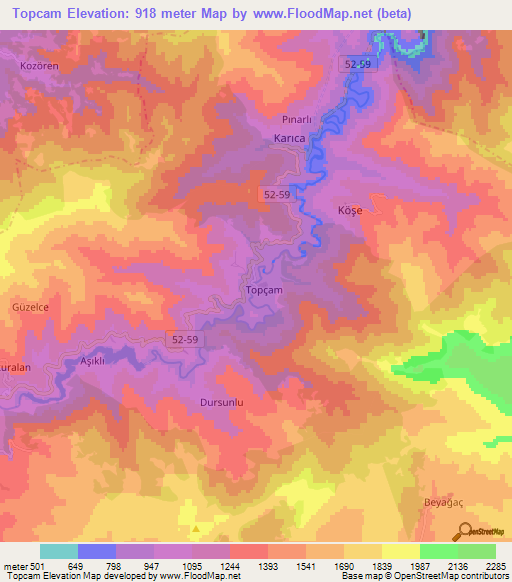 Topcam,Turkey Elevation Map