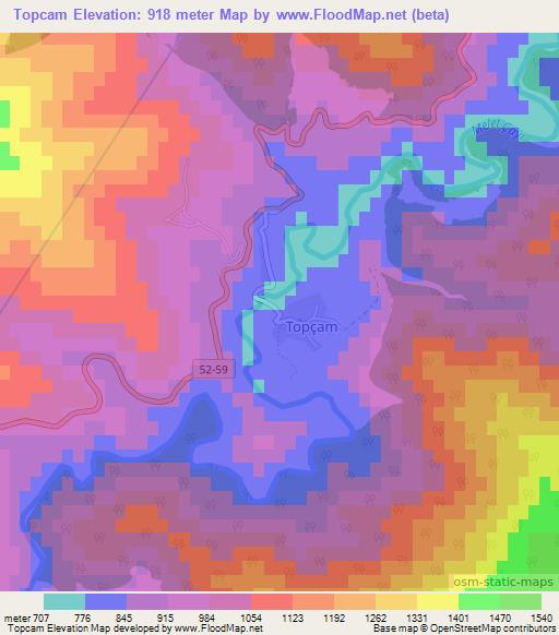 Topcam,Turkey Elevation Map