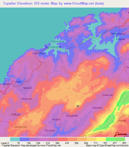 Topallar,Turkey Elevation Map