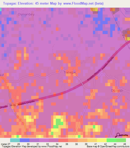 Topagac,Turkey Elevation Map