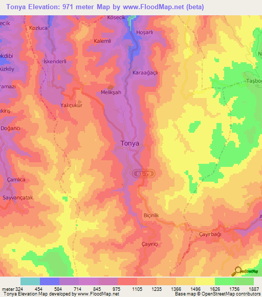 Tonya,Turkey Elevation Map