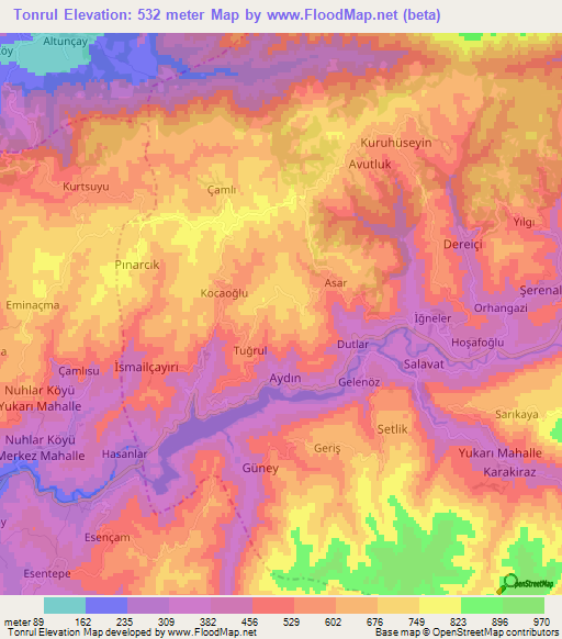 Tonrul,Turkey Elevation Map