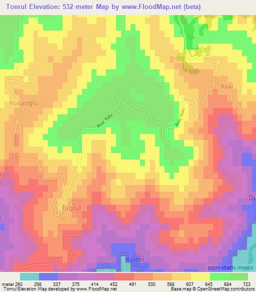 Tonrul,Turkey Elevation Map