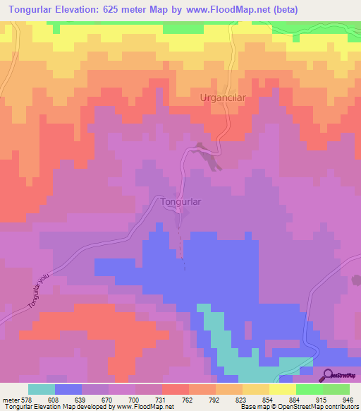 Tongurlar,Turkey Elevation Map