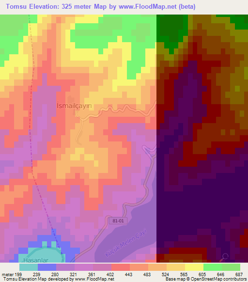 Tomsu,Turkey Elevation Map