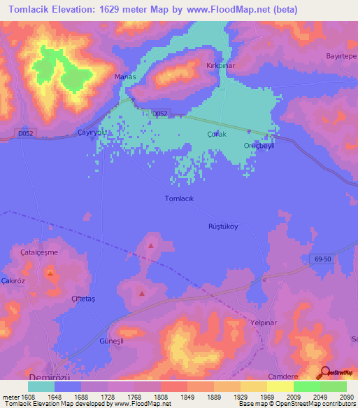 Tomlacik,Turkey Elevation Map