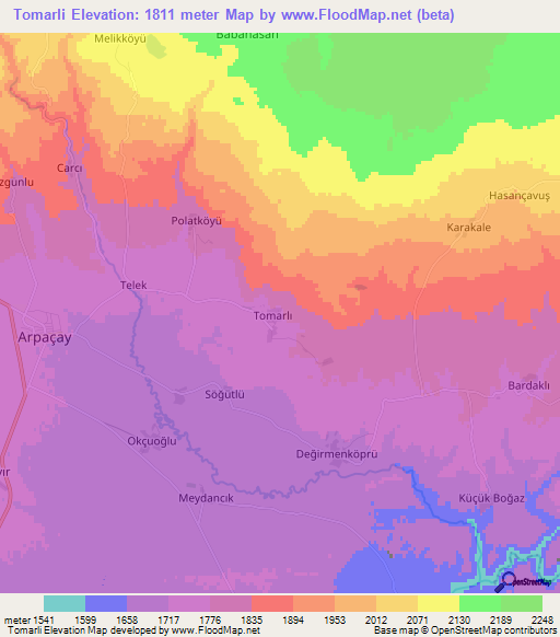 Tomarli,Turkey Elevation Map