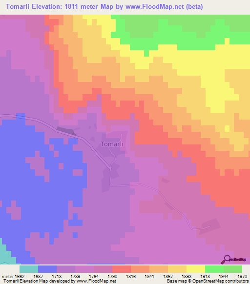 Tomarli,Turkey Elevation Map