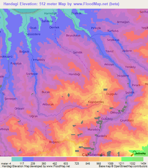 Handagi,Turkey Elevation Map