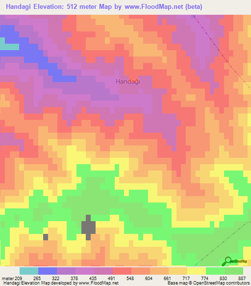 Handagi,Turkey Elevation Map