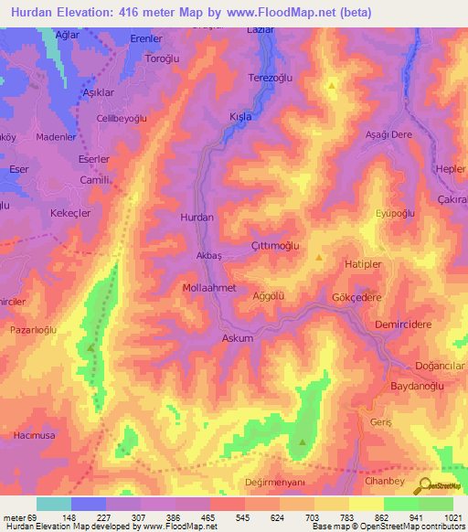 Hurdan,Turkey Elevation Map