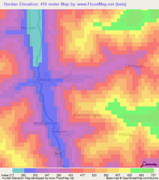 Hurdan,Turkey Elevation Map