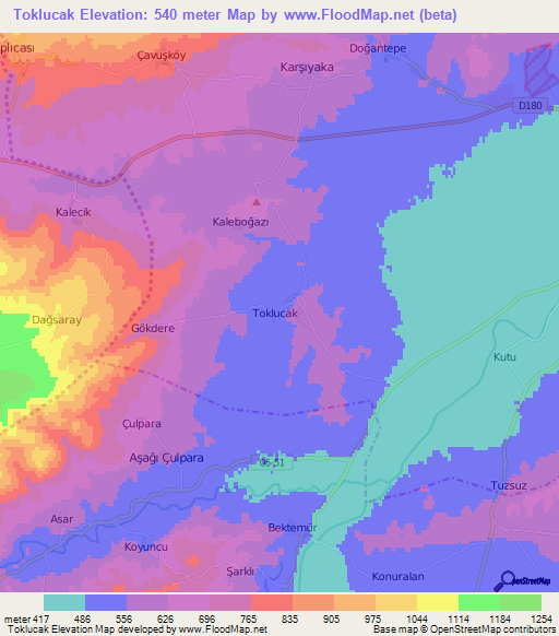 Toklucak,Turkey Elevation Map