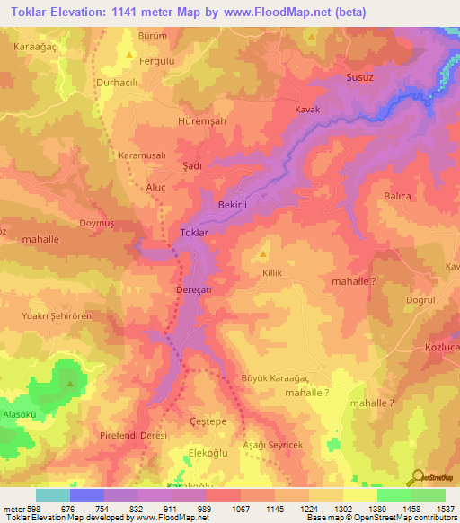 Toklar,Turkey Elevation Map