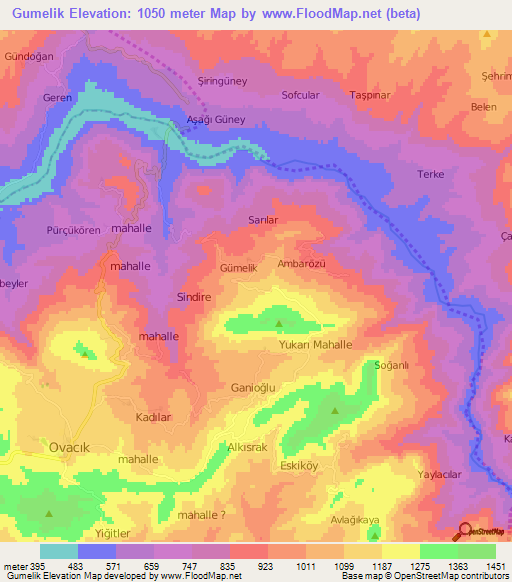 Gumelik,Turkey Elevation Map