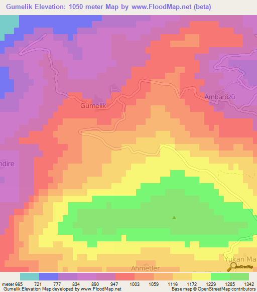 Gumelik,Turkey Elevation Map