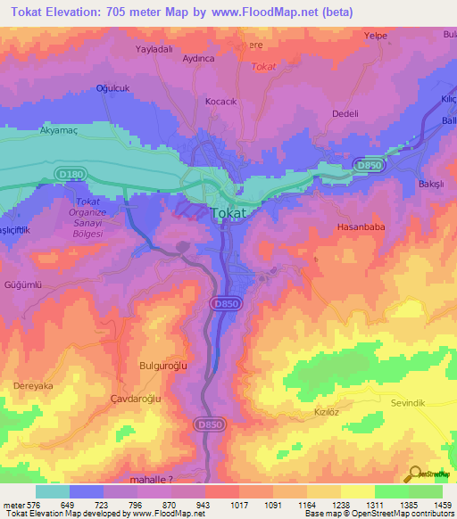 Tokat,Turkey Elevation Map