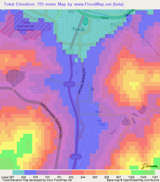 Tokat,Turkey Elevation Map