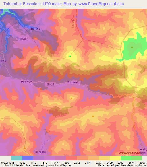 Tohumluk,Turkey Elevation Map