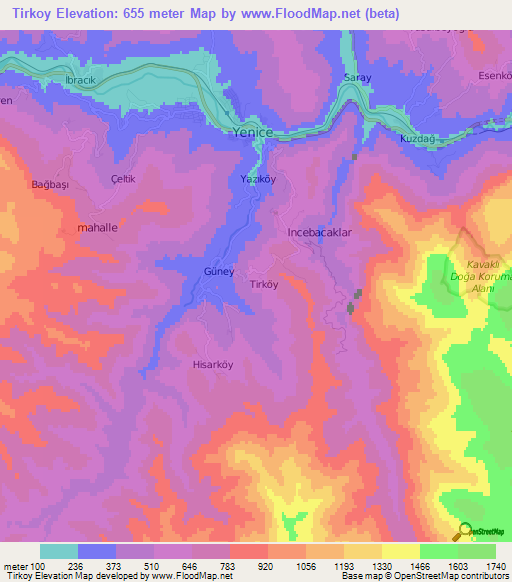 Tirkoy,Turkey Elevation Map