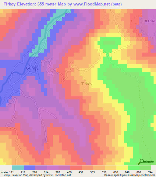 Tirkoy,Turkey Elevation Map