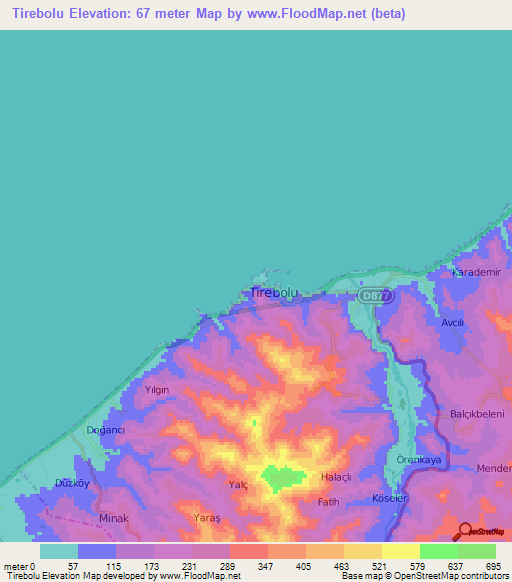 Tirebolu,Turkey Elevation Map