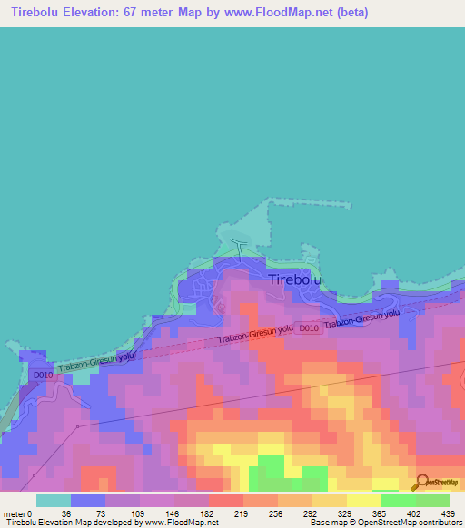 Tirebolu,Turkey Elevation Map