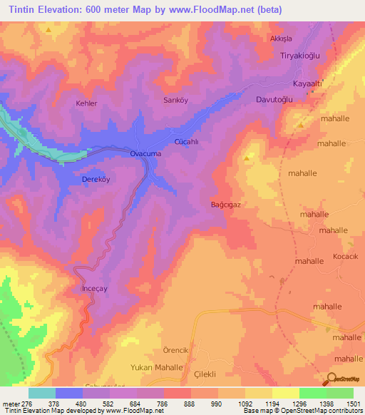 Tintin,Turkey Elevation Map