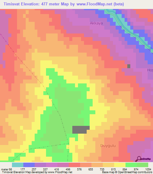 Timisvat,Turkey Elevation Map