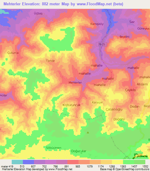 Mehterler,Turkey Elevation Map