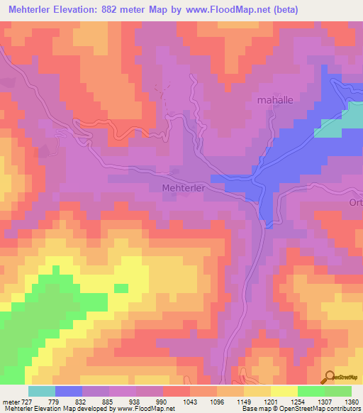 Mehterler,Turkey Elevation Map