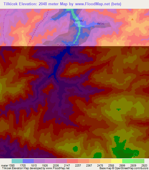 Tilkicek,Turkey Elevation Map