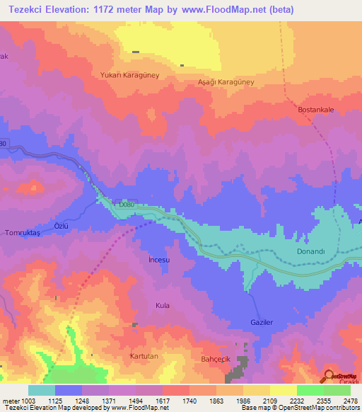 Tezekci,Turkey Elevation Map