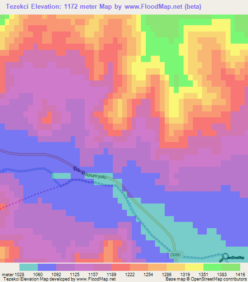 Tezekci,Turkey Elevation Map