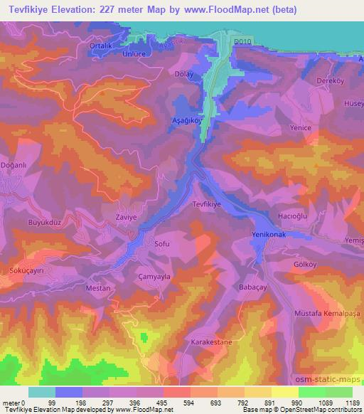 Tevfikiye,Turkey Elevation Map