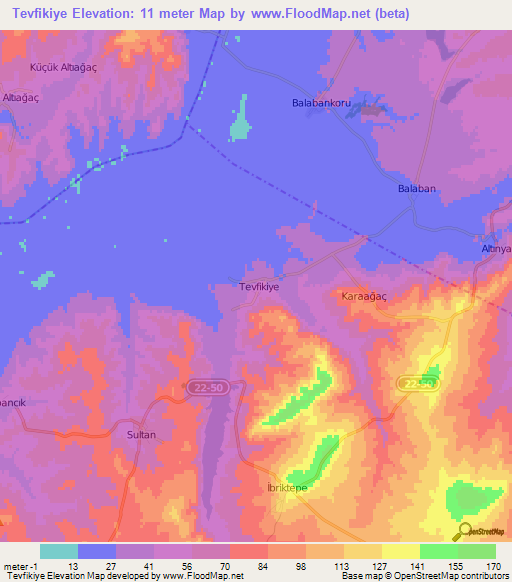 Tevfikiye,Turkey Elevation Map