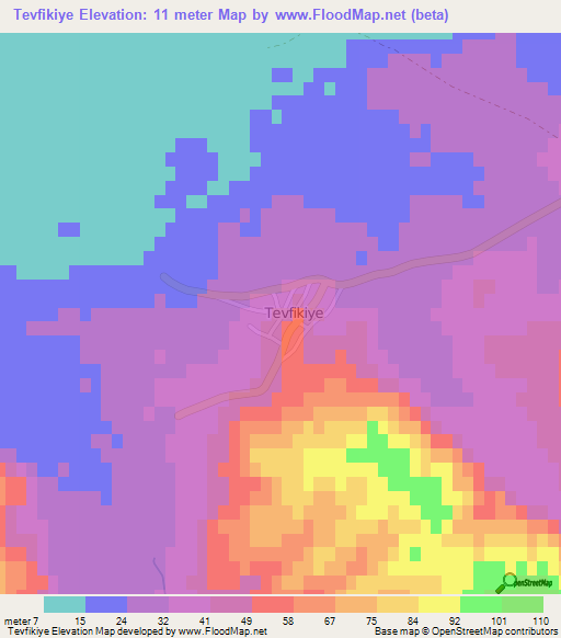 Tevfikiye,Turkey Elevation Map