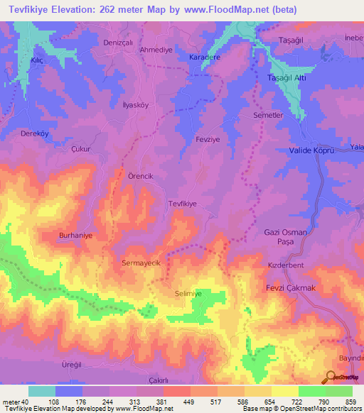 Tevfikiye,Turkey Elevation Map