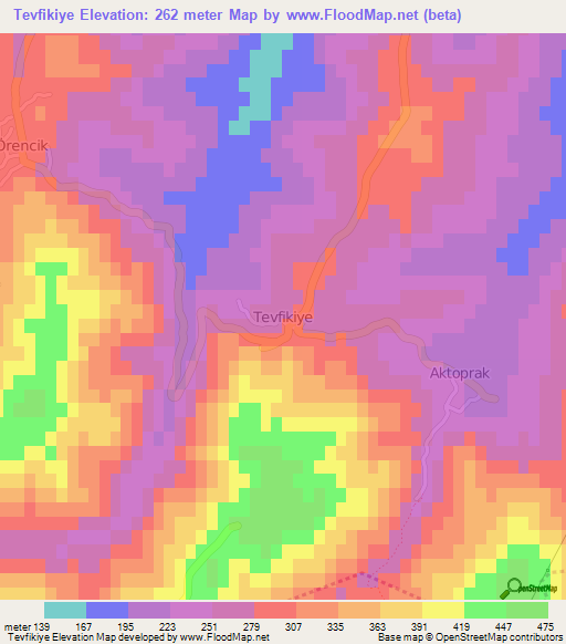 Tevfikiye,Turkey Elevation Map