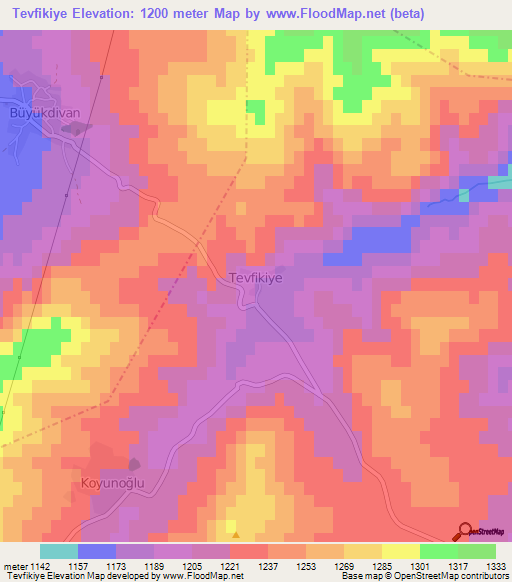 Tevfikiye,Turkey Elevation Map