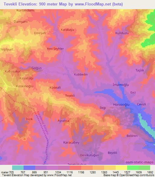 Tevekli,Turkey Elevation Map