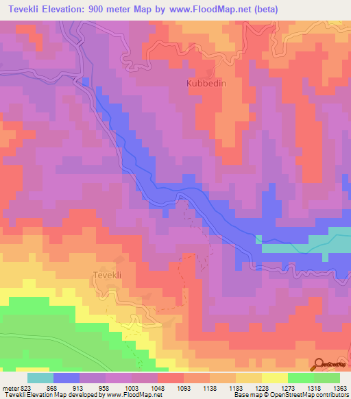 Tevekli,Turkey Elevation Map