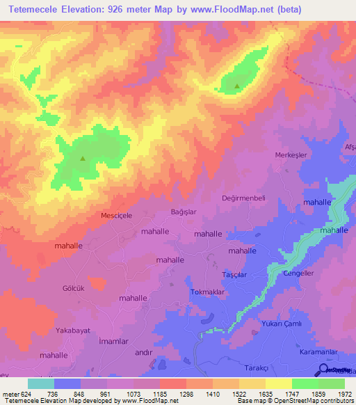 Tetemecele,Turkey Elevation Map