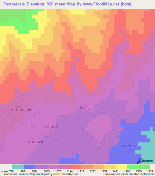 Tetemecele,Turkey Elevation Map