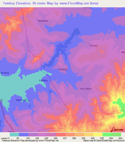 Tetekoy,Turkey Elevation Map