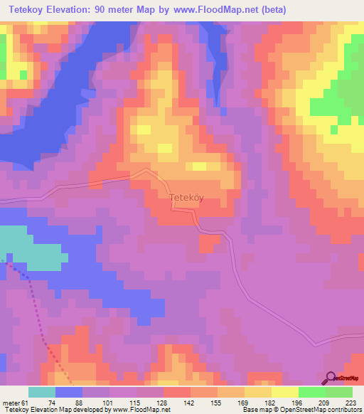 Tetekoy,Turkey Elevation Map