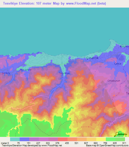 Tesvikiye,Turkey Elevation Map