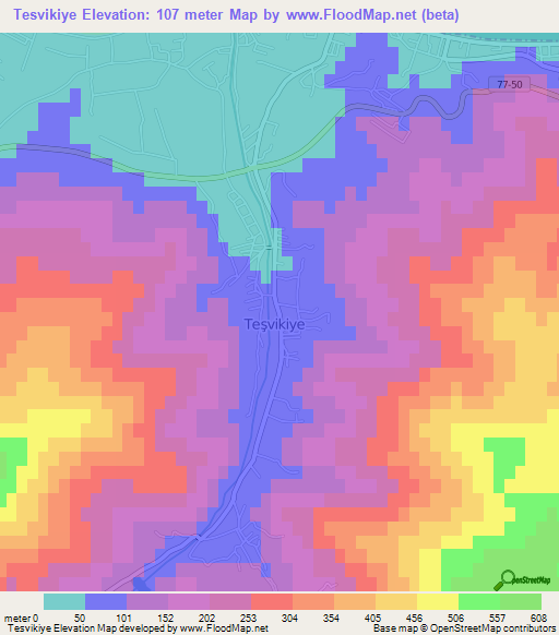 Tesvikiye,Turkey Elevation Map