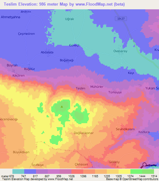 Teslim,Turkey Elevation Map